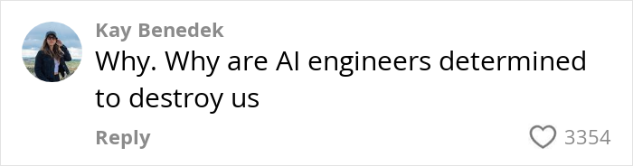 Comment about AI engineers and concerns, highlighting reactions to Google’s AI model creating incredibly realistic videos.