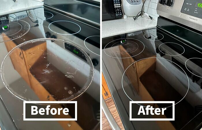 Stovetop cleaning gadget removing tough stains and grime, showcasing everyday annoyances fixed in the coolest way.