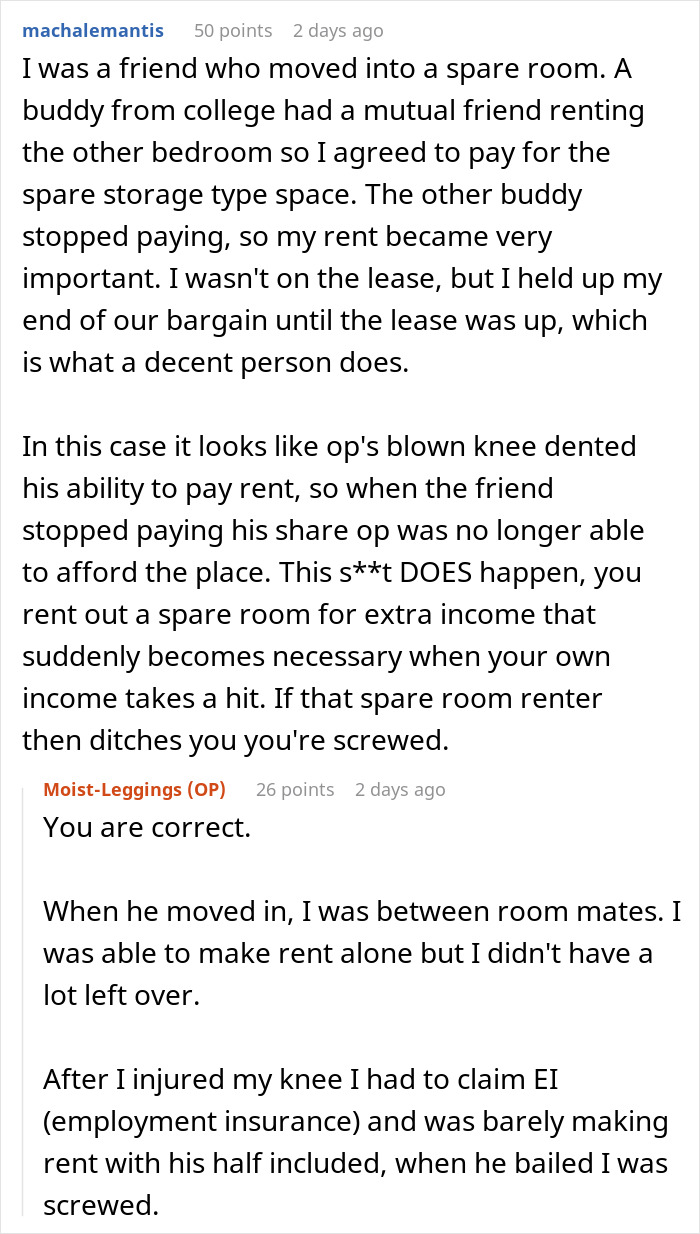 Reddit user shares story of petty but satisfying revenge after friend stopped paying rent following injury and financial struggle.