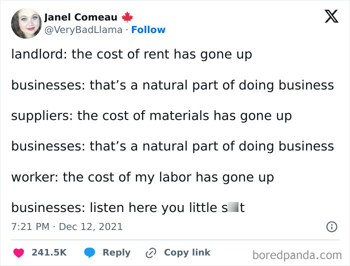 Twitter meme discussing rising costs and business responses, featured in powerful memes that are both hilarious and eye-opening.