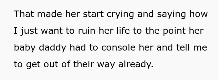 Text excerpt on a white background about a woman crying after a roommate's demand for nursery space dispute.
